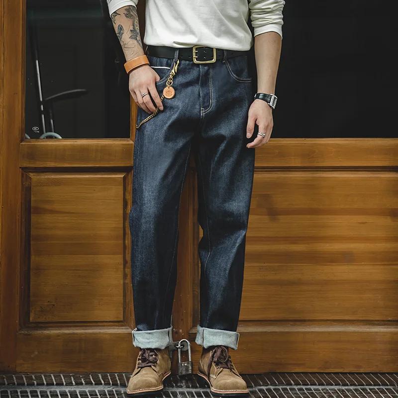 Maden-Jean Vintage en Denim Brut pour Homme, Pantalon Cargo à Lisière, Coupe Droite, FJ13.5 OZ, Tail