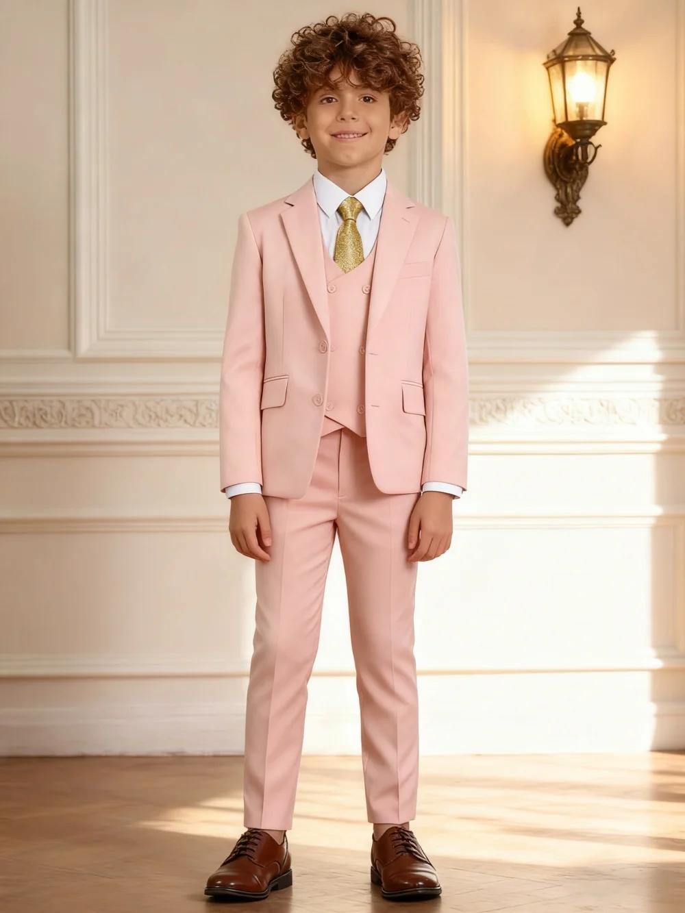 Ensemble de costume rose solide pour enfants, pour fête de mariage, remise de diplôme, Communion, re