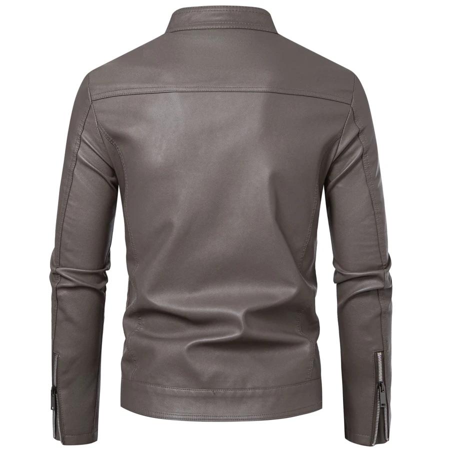 Blouson en cuir PU ajusté pour homme à col montant, style motard, tendance printemps-automne