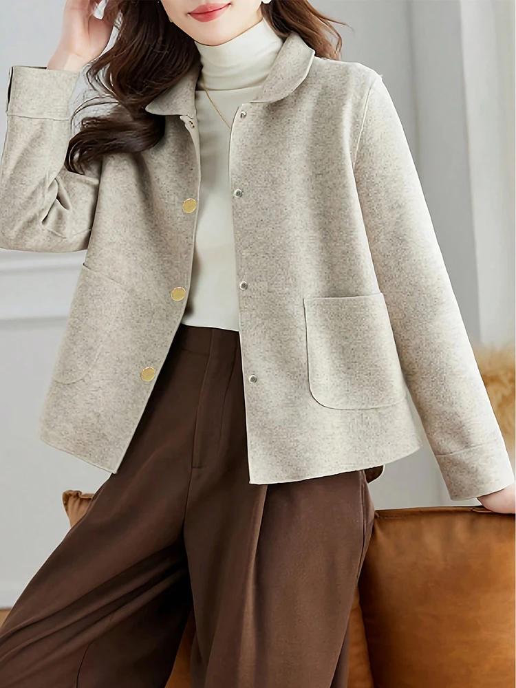 Manteaux classiques en laine courts et solides pour femmes, vêtements chauds d'automne et d'hiver po