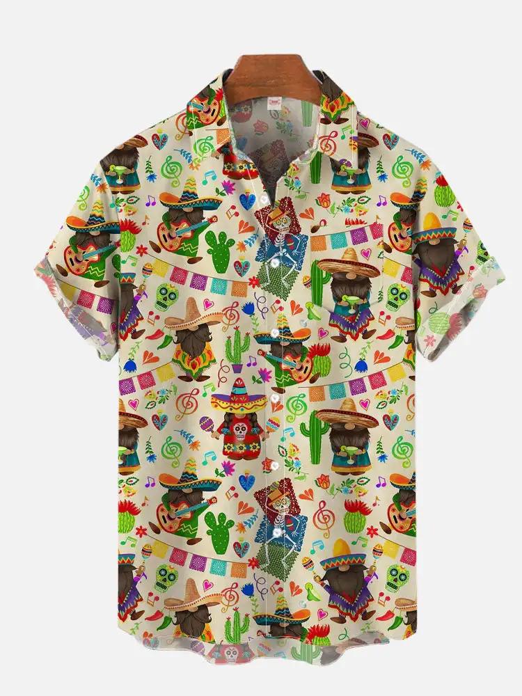 Chemises hawaïennes pour hommes, à la mode, Style mexicain, Graffiti coloré, affiche d'art imprimée,