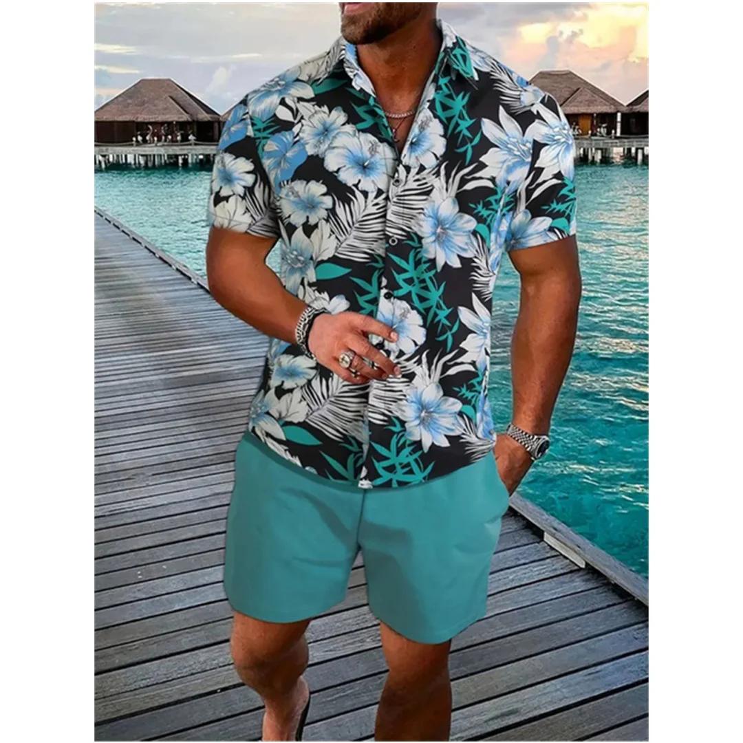 Polo hawaïen à fleurs d'été, chemise de plage unisexe à manches courtes, chemise florale d'été, cost