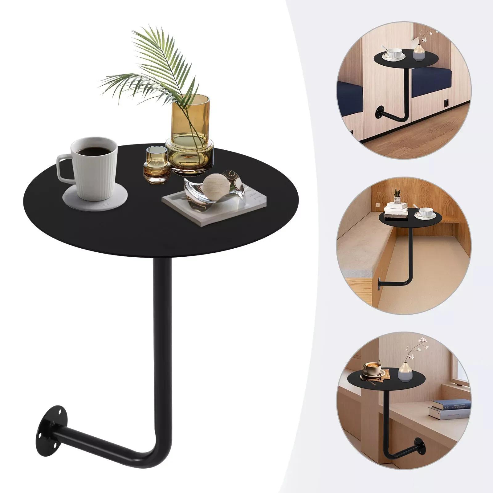 Table de bar ronde noire en forme de L fixée au mur, table peu encombrante, idéale pour l'utilisatio
