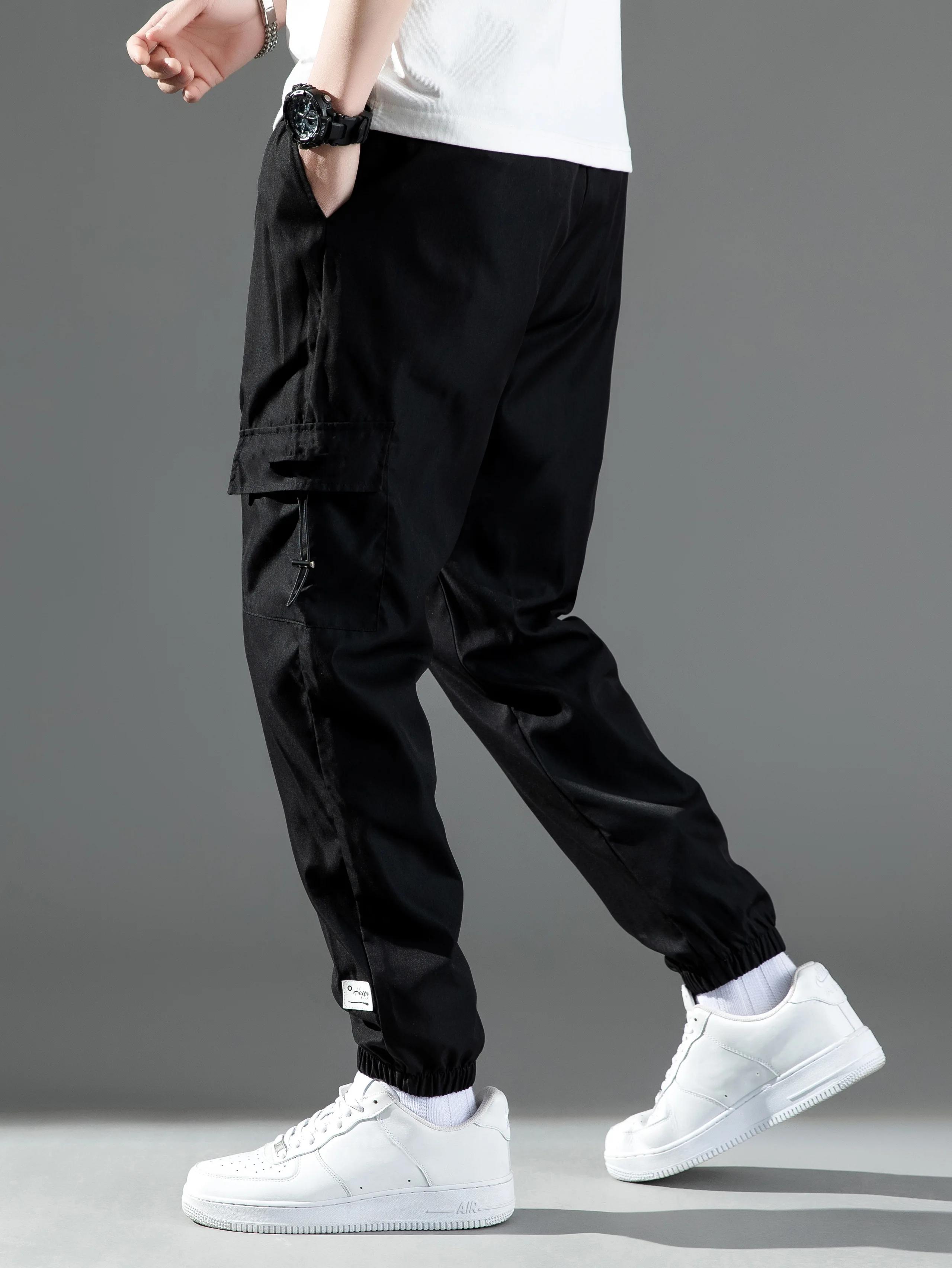 Mid Waist Stylish Drawstring Design Men Trouser Polyester Overalls Thermal for Dating Cargo Pants Po