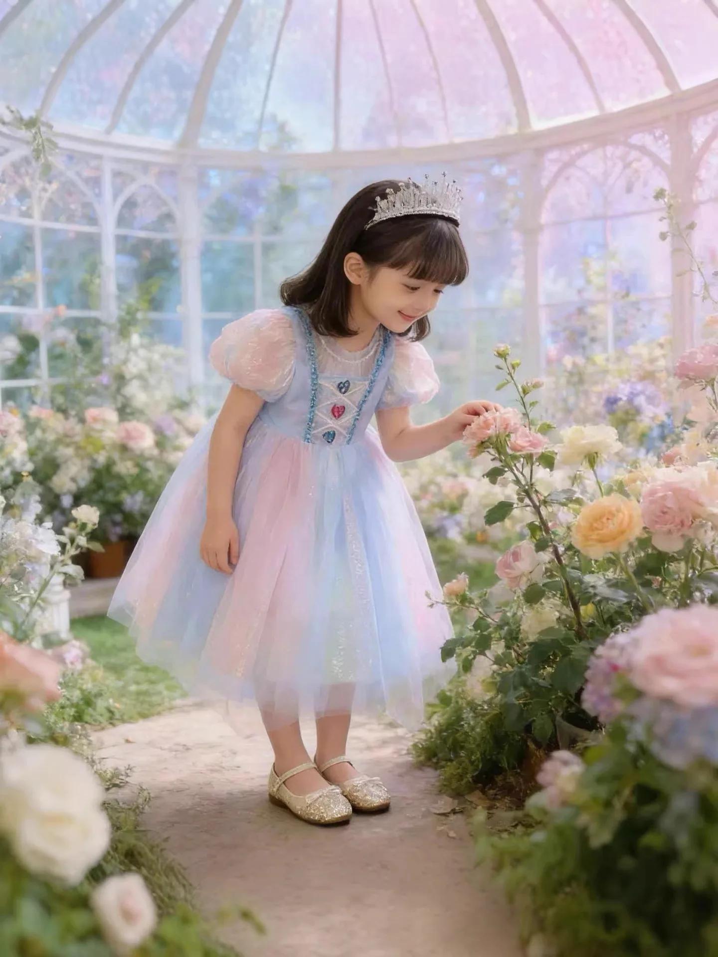 Robe en tulle dégradé arc-en-ciel inspirée d'Elsa pour filles, costume de princesse pour enfants, ét