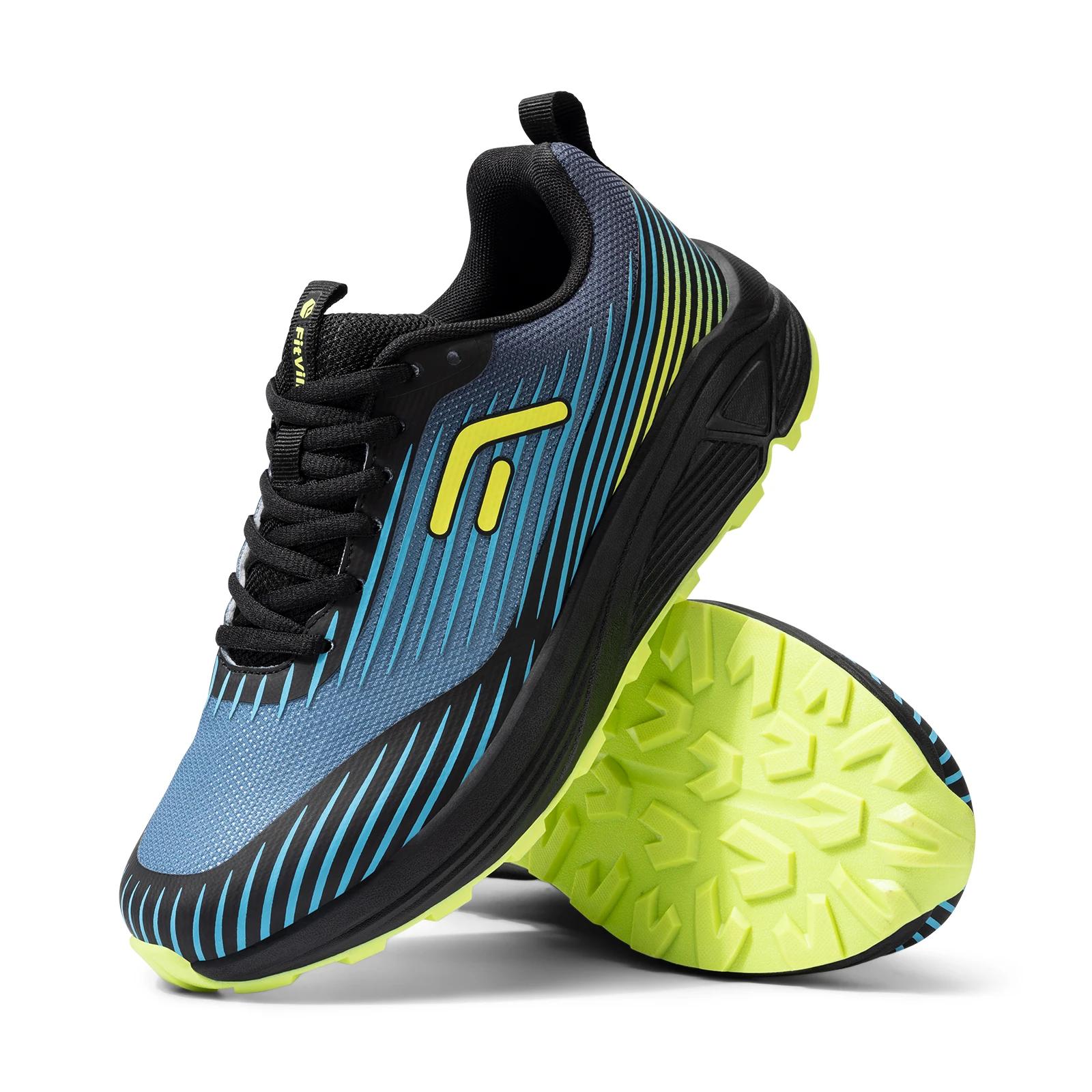 FitVille chaussures de course sur sentier pour hommes baskets d'extérieur large amorti antidérapant 