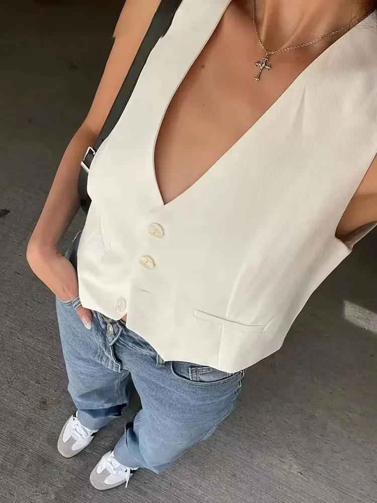 HH mode femmes gilet sans manches gilets pour femmes Chic col en v simple boutonnage dames élégant b