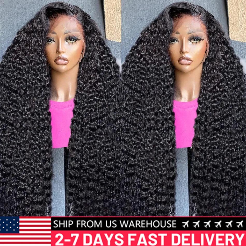 Perruque Lace Front Wig Deep Wave Naturelle Bouclée, Cheveux Humains, 13x4, 13x6, 30 32 Pouces, Dens