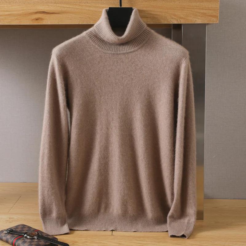 Pull à col roulé en cachemire de vison pour homme, ample, tricoté, grande taille, garde au chaud, au