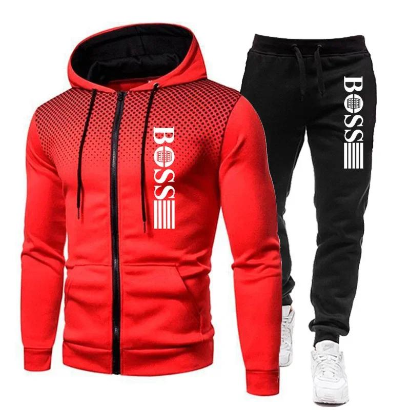 Ensemble deux pièces à capuche et pantalon décontracté pour homme, vêtement de sport chaud et fitnes