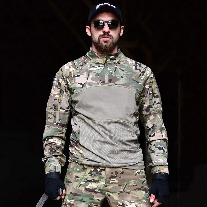 Chemise de Combat tactique de Camouflage pour hommes, en coton extensible, uniforme à fermeture écla
