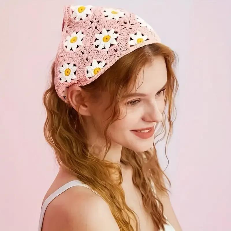 Bandeau écharpe Triangle tricoté élégant pour femmes, mode fille fraise, motif polyvalent, accessoir