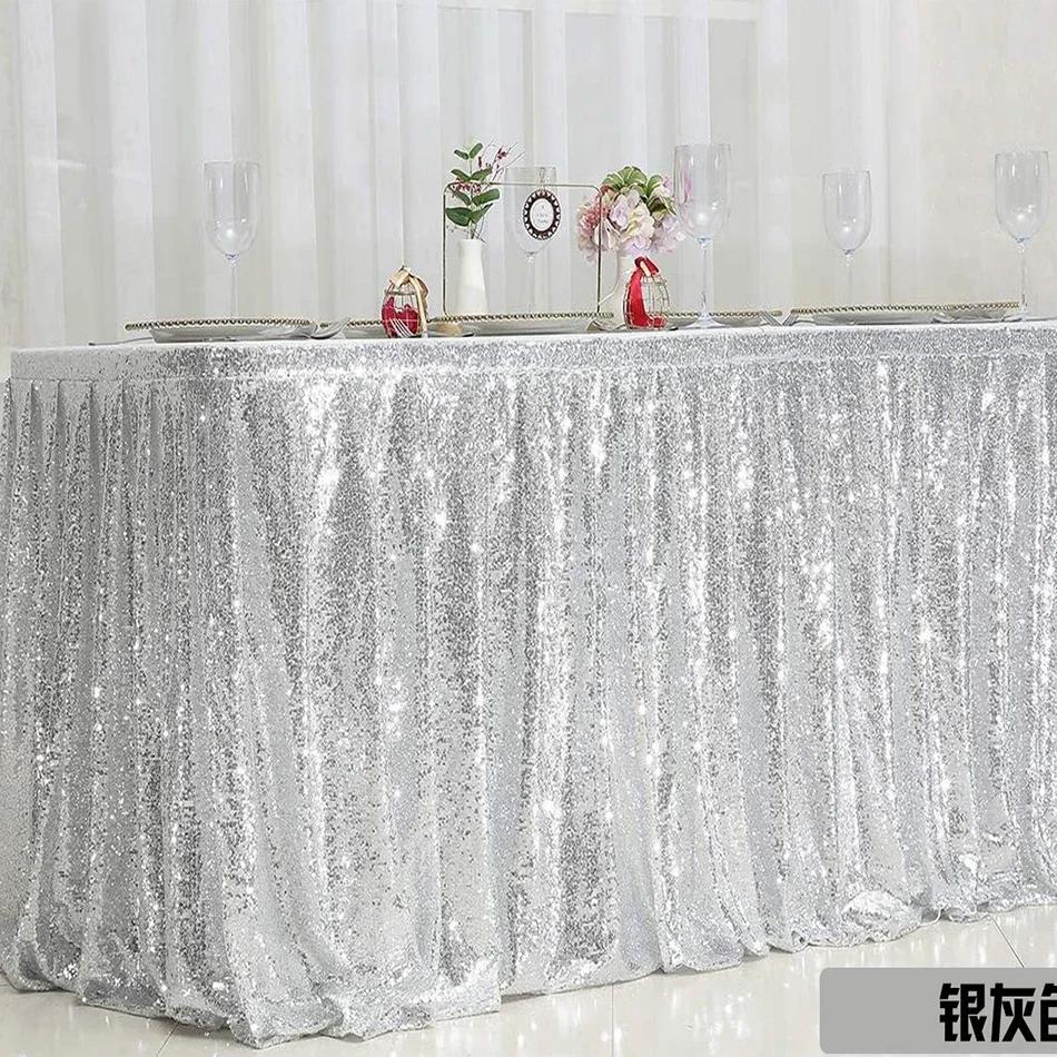 Jupe de Table à paillettes dorées, à volants plissés, pour Table ronde/rectangle/carrée, pour fête d