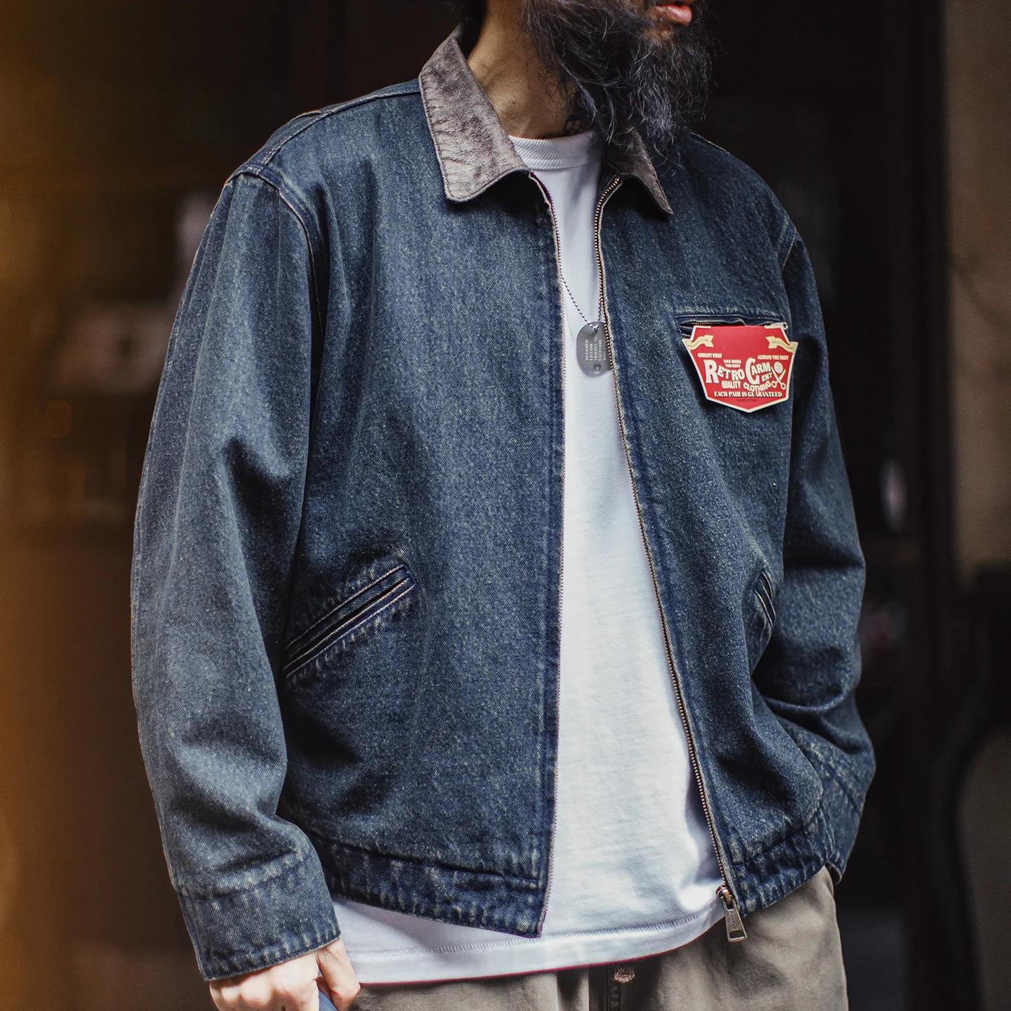 Veste en jean Detroit vintage pour homme Maden, 10,5 oz, courte, lourde, style safari, col à revers,