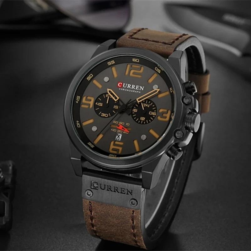 Montre-bracelet à quartz pour homme CURREN 8314, bracelet en cuir, étanche, calendrier, décontractée