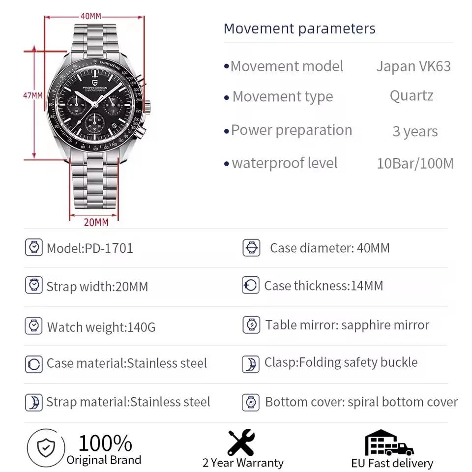 Montre pour homme PAGANI DESIGN 500, chronographe sportif à cadran circulaire, mouvement japonais, s