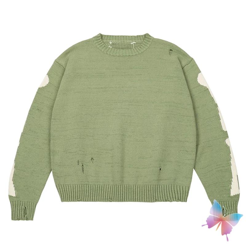 Hiver américain rue surdimensionné Kapital pull rétro lâche squelette Jacquard tricoté trous à manch