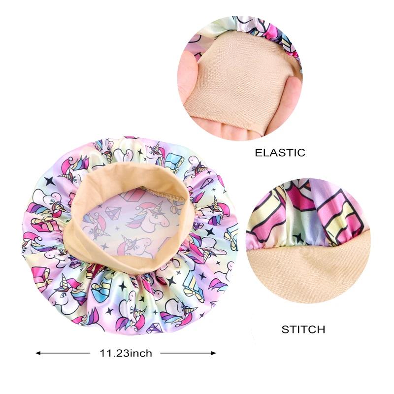 Dessin animé bébé enfants imprimer Satin Bonnet chapeau de sommeil casquette pour cheveux bouclés ré