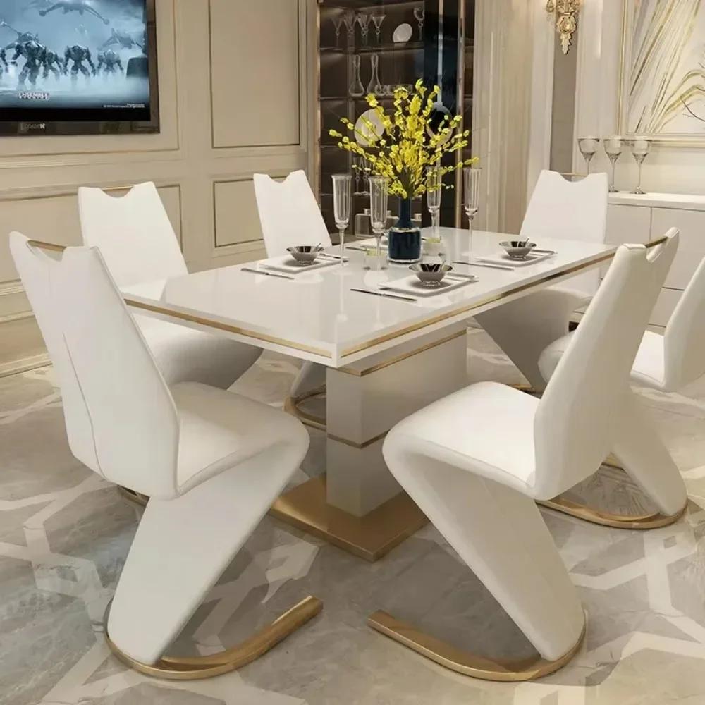 Ensemble de table à manger carrée en marbre, 4 chaises, 6 chaises, meubles de salle à manger dorés d