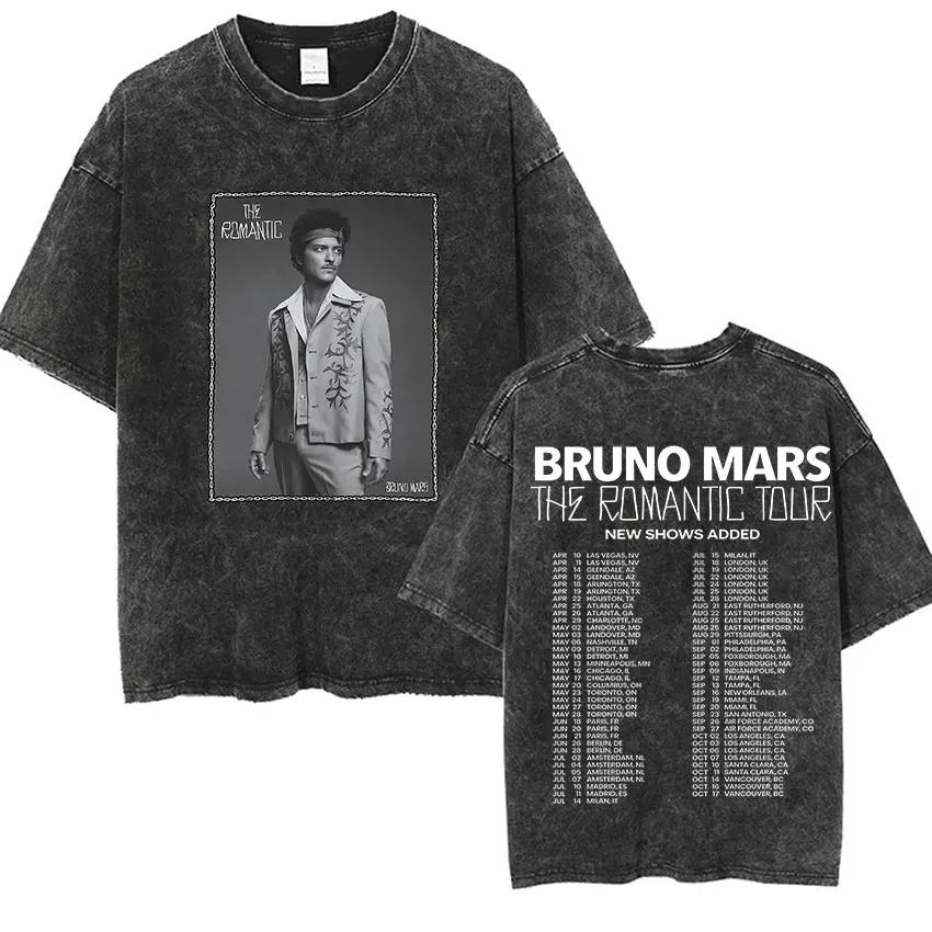 Bruno Mars The Romantic Tour 2026 T-shirts vintage délavés pour hommes et femmes, mode punk gothique