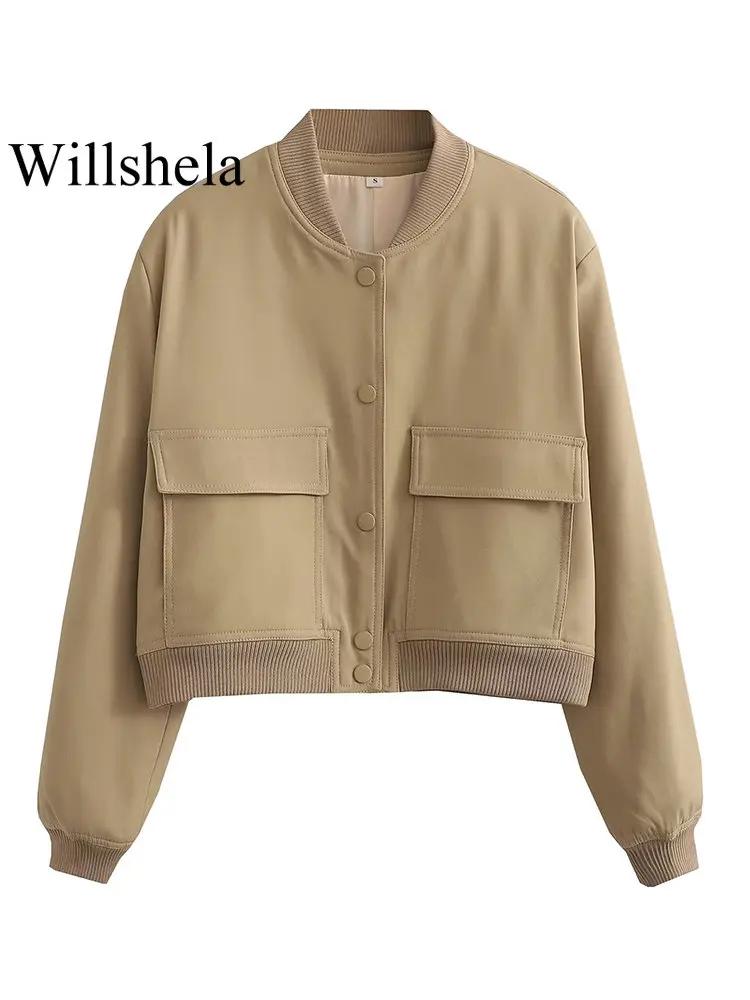 Willshela femmes mode solide Bomber vestes manteau avec poches col en v simple boutonnage manches lo
