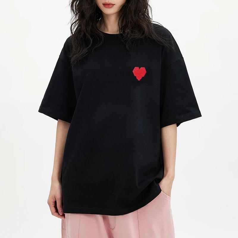 AMI AMORING nouveau coeur brodé hommes T-shirt ample tout coton col rond demi manches à la mode marq