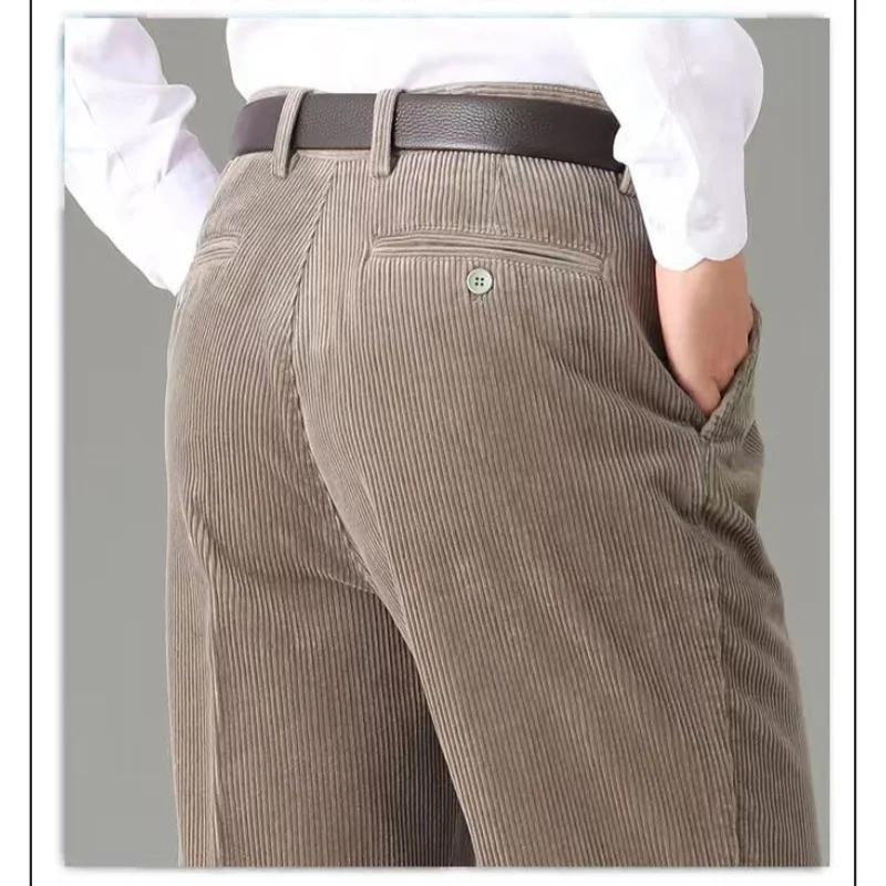 Hiver taille haute Double plissé velours côtelé pantalon hommes droit ample 100% coton automne décon