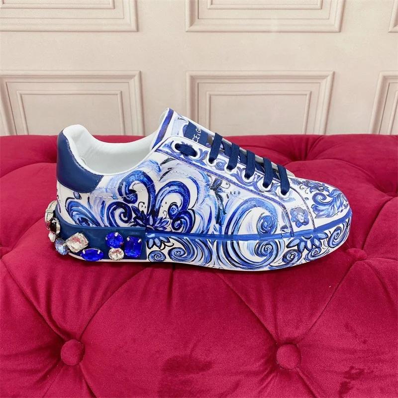 Chaussures plates décontractées à motif floral vert en porcelaine, style Country Tide, avec contrast