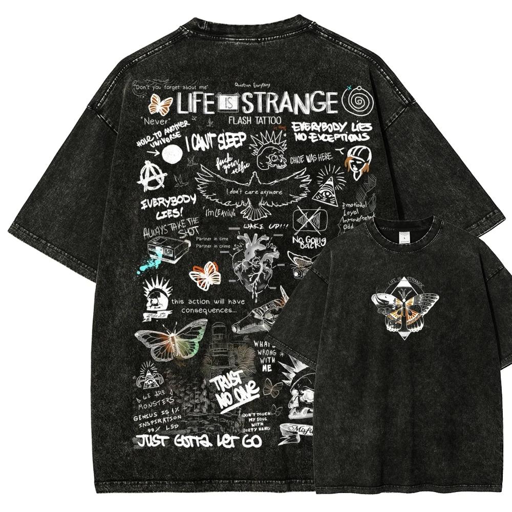 T-shirt délavé Life is Strange, vêtements de personnalité, adaptés à toutes les saisons, grande tail