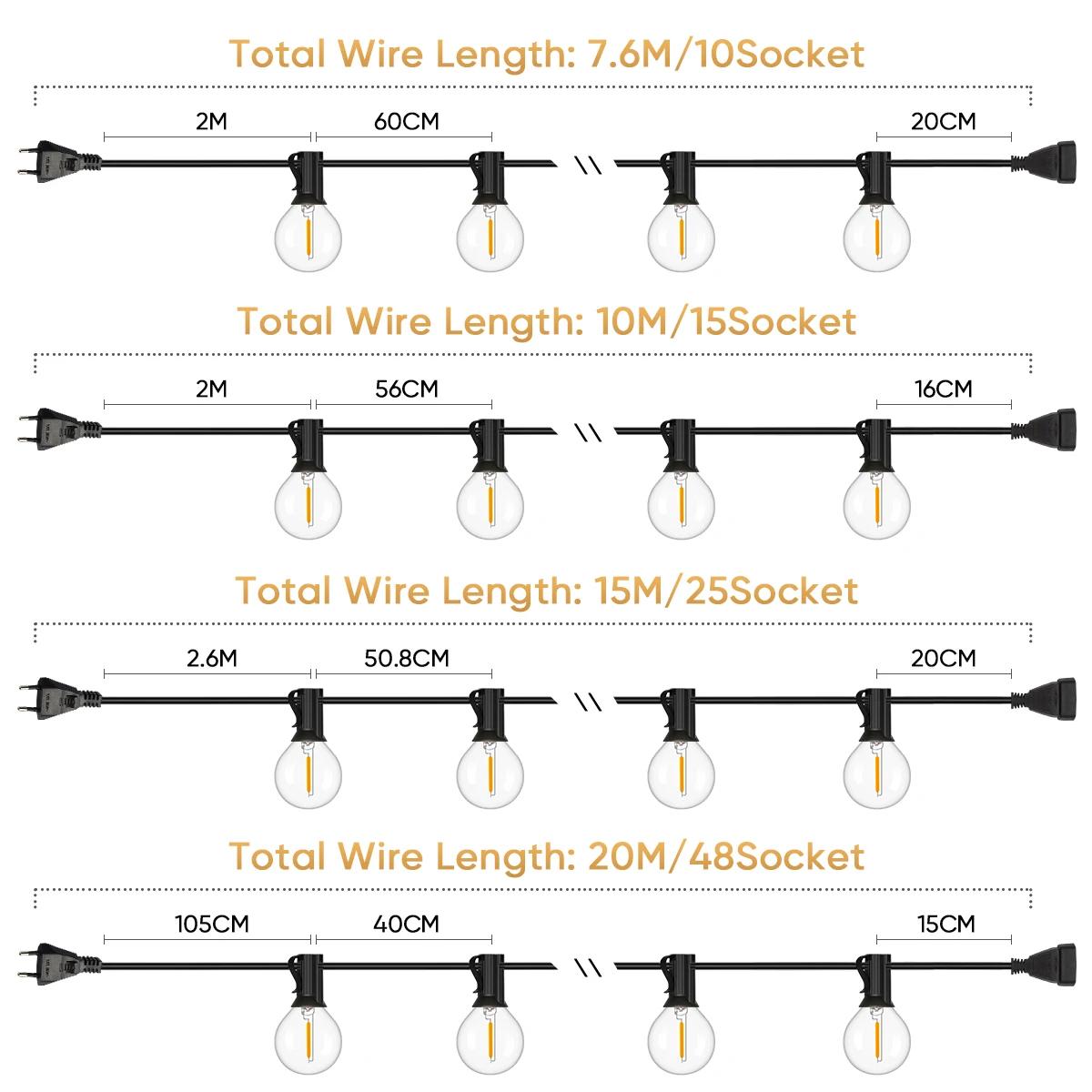 Guirlande lumineuse G40 incassable 220V 110V LED pour extérieur, étanche, connectable, décoration fe