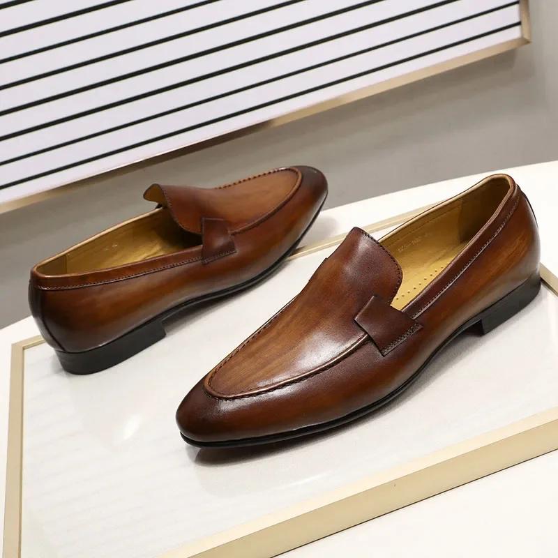 FELIX CHU Designer mode hommes mocassins en cuir à la main noir marron décontracté affaires robe cha