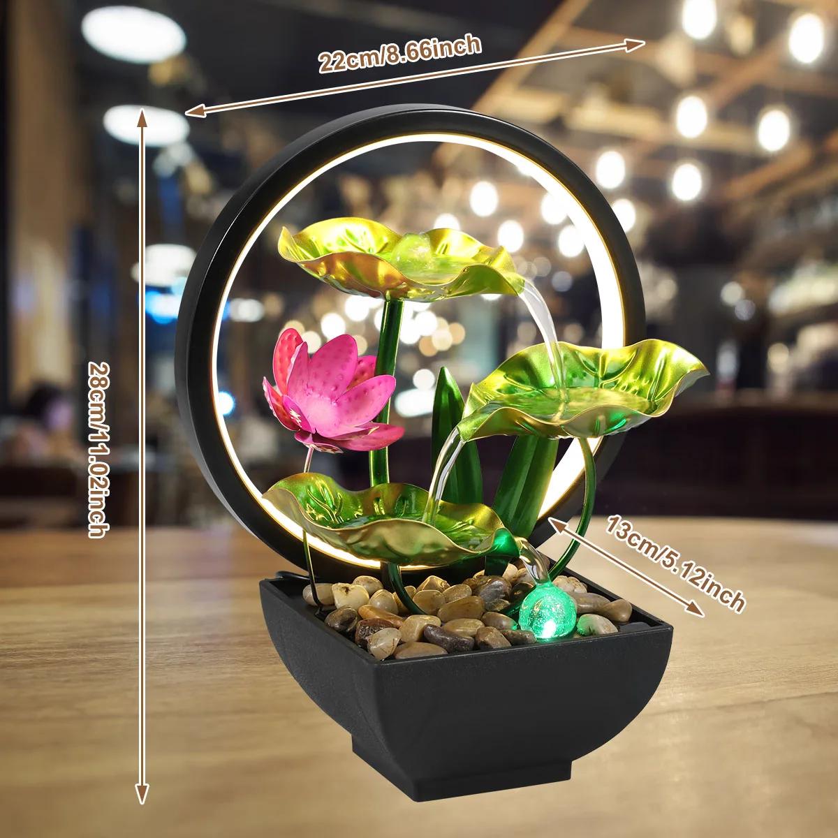 Fontaine de table à 3 niveaux, petite cascade en feuille de Lotus, fontaine d'eau d'intérieur avec r