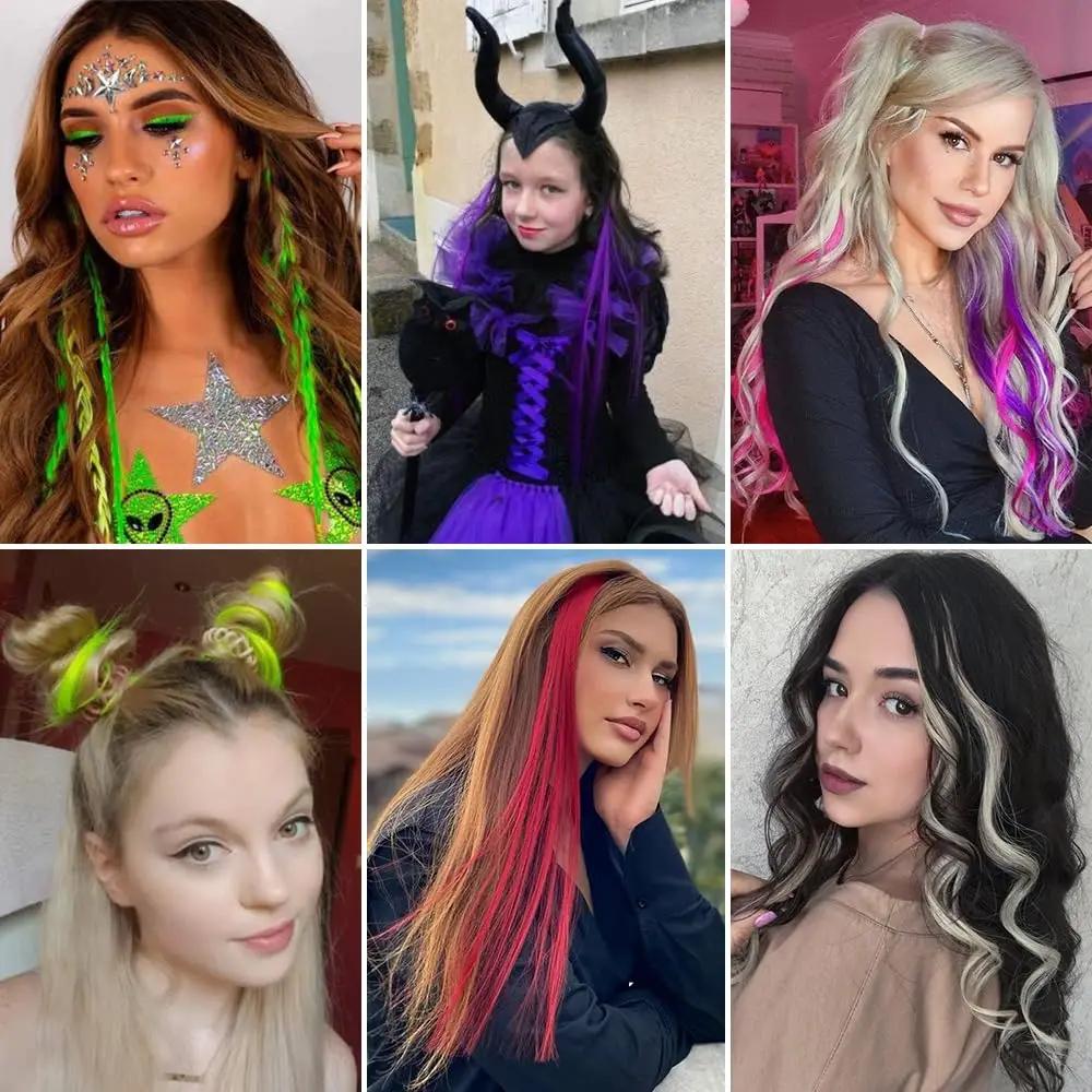 Extensions de cheveux synthétiques longues à clips, 22 pouces, 6/12 pièces, Extensions de cheveux ro