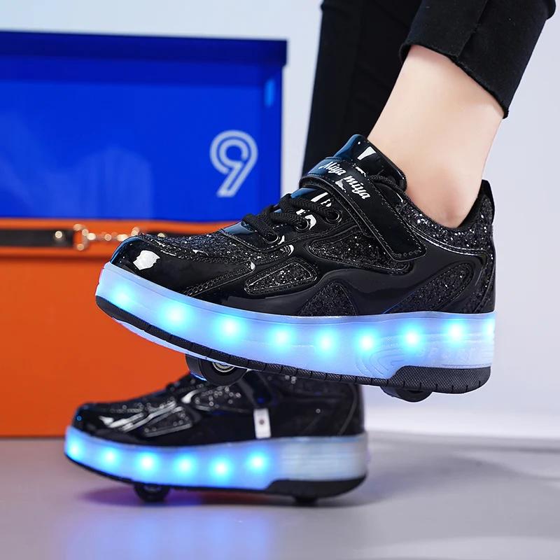 Baskets pour enfants hommes filles patins à roulettes patins à glace à roues lumière LED rose enfant