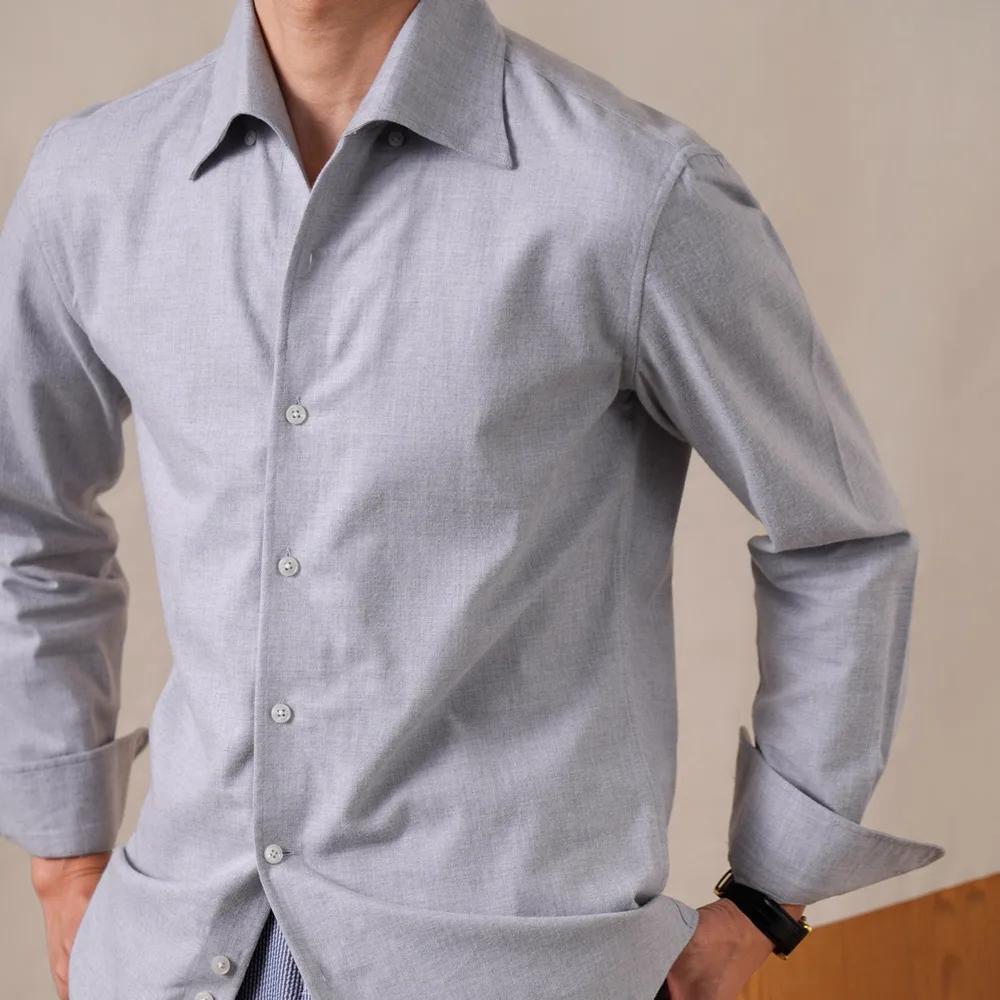 Chemise Homme Formelle 100% Coton Mélangé Style Italien Col Uni Manches Longues 2026 Décontractée Ca