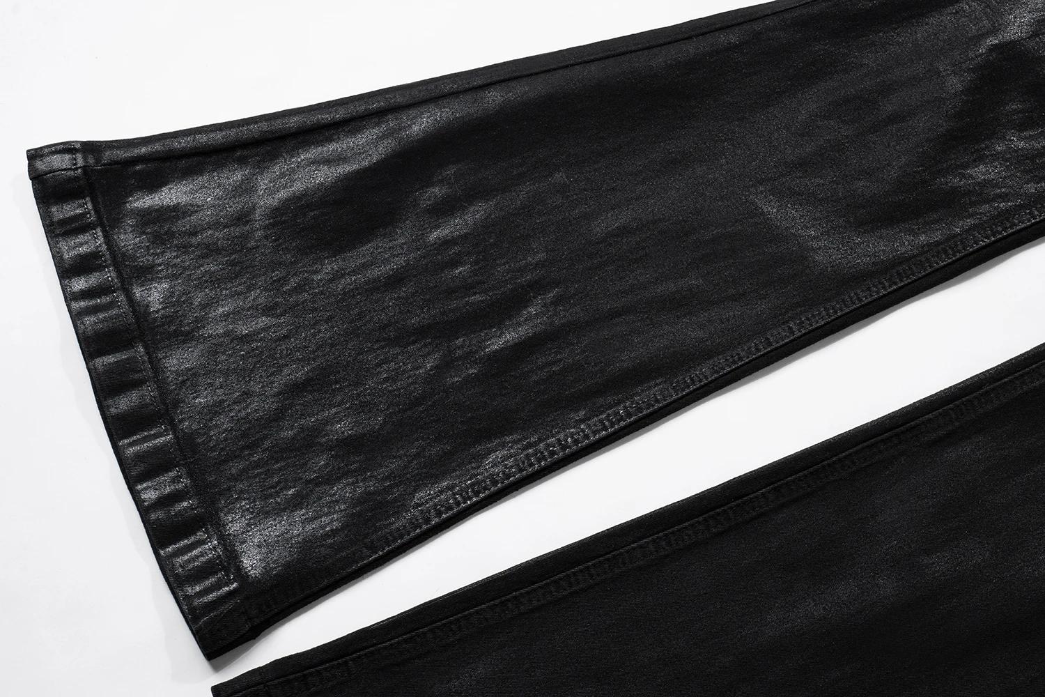 MIJKO jean extensible en cuir ciré noir pour hommes femmes pantalon évasé Baggy pantalon en Denim dr