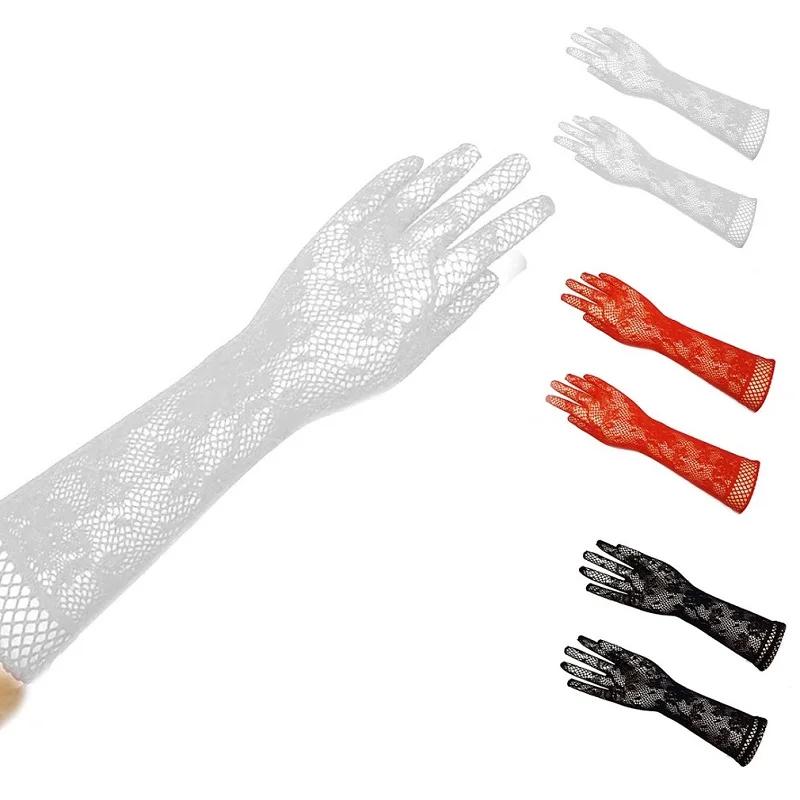 Gants en dentelle à manches longues pour femmes, maille transparente, élastique floral, gants de mar
