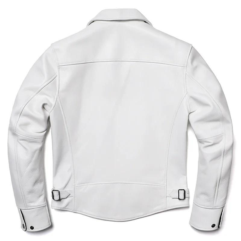 Veste en cuir de vache naturel blanc pour hommes, manteau en cuir véritable, coupe cintrée, vêtement