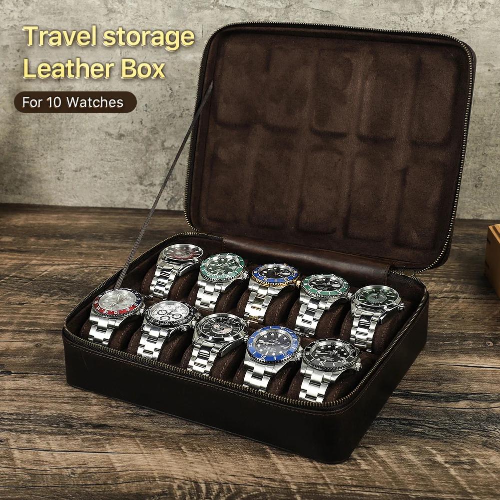 Étui de montre de luxe en cuir véritable pour hommes, boîte de rangement de bijoux, boîte de voyage 