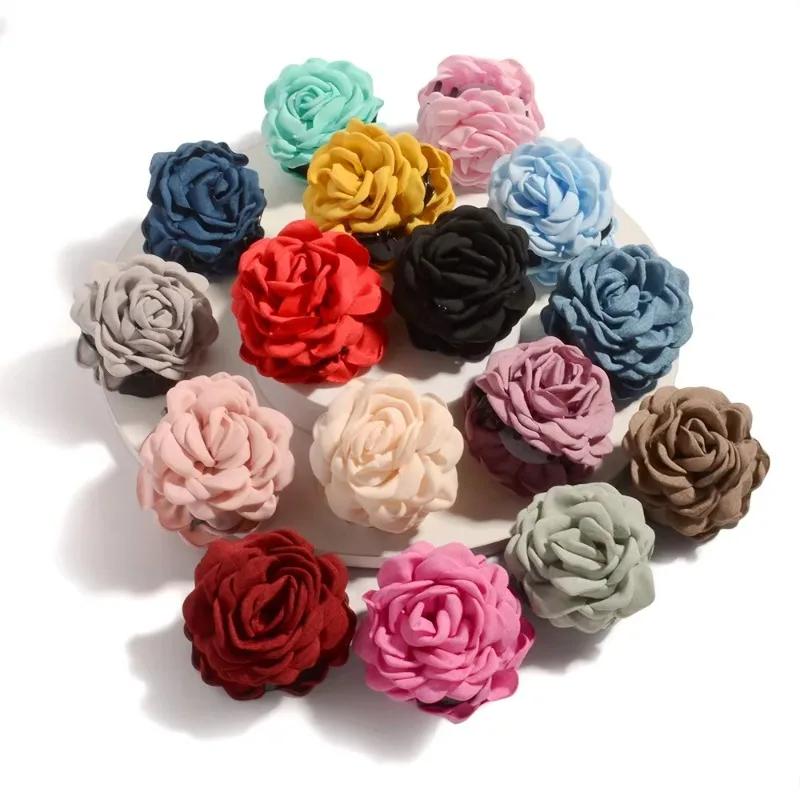 Pinces à cheveux en tissu de coton pour femmes, 16 couleurs, taille moyenne, fleur de Rose, pince à 