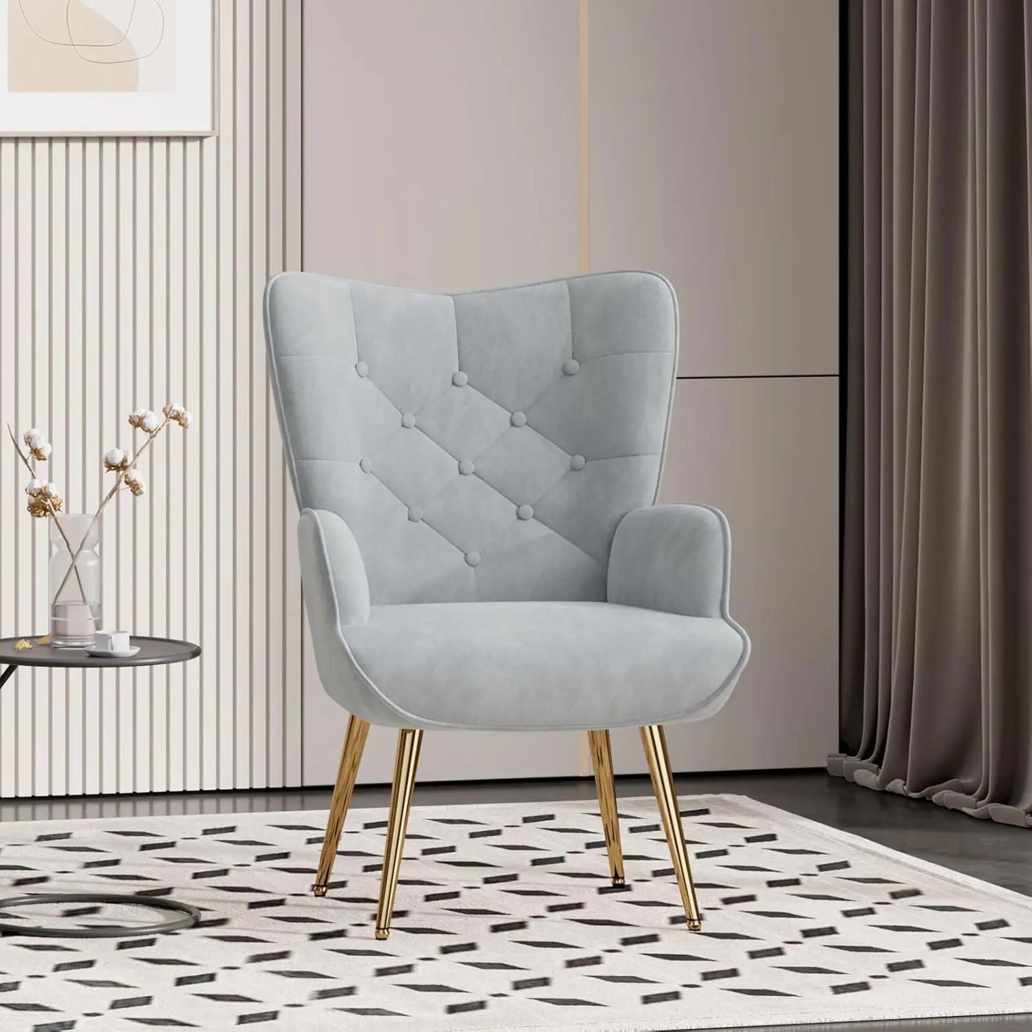 Fauteuil d'appoint moderne du milieu du siècle en velours, fauteuil à dossier haut capitonné, fauteu
