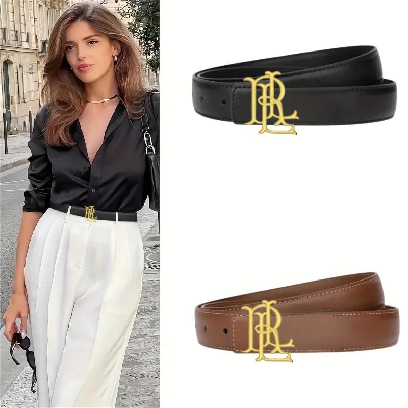 Ceinture élégante avec lettres dorées pour femme – Une luxueuse ceinture marron-noir avec une boucle