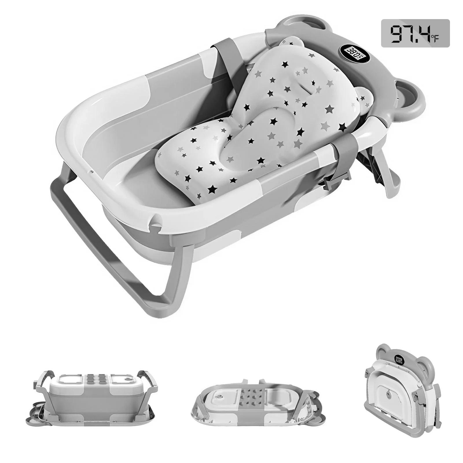 Baignoire de voyage portable, baignoire pliable pour bébé, avec thermomètre et 1 coussin flottant do