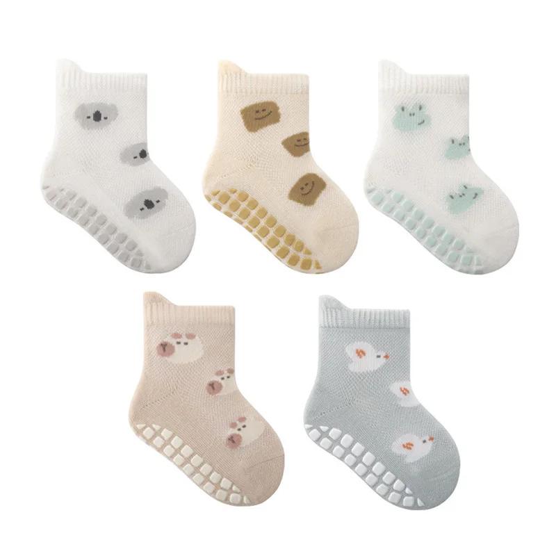 5 paires de chaussettes antidérapantes pour enfants, motif de dessin animé mignon, chaussettes de so