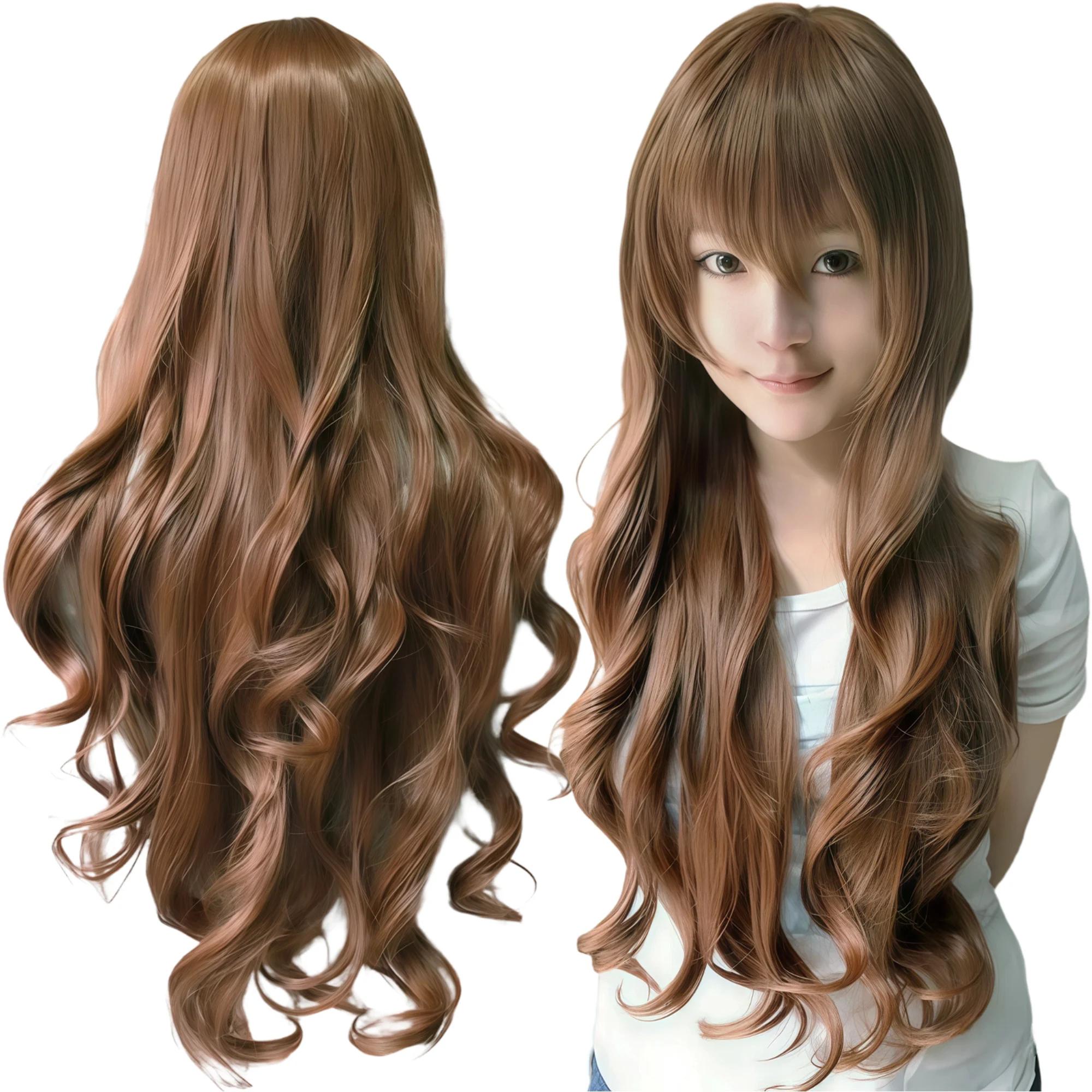 Perruque synthétique longue brune pour cosplay, perruque lolita bouclée, perruque anime, postiche Ch