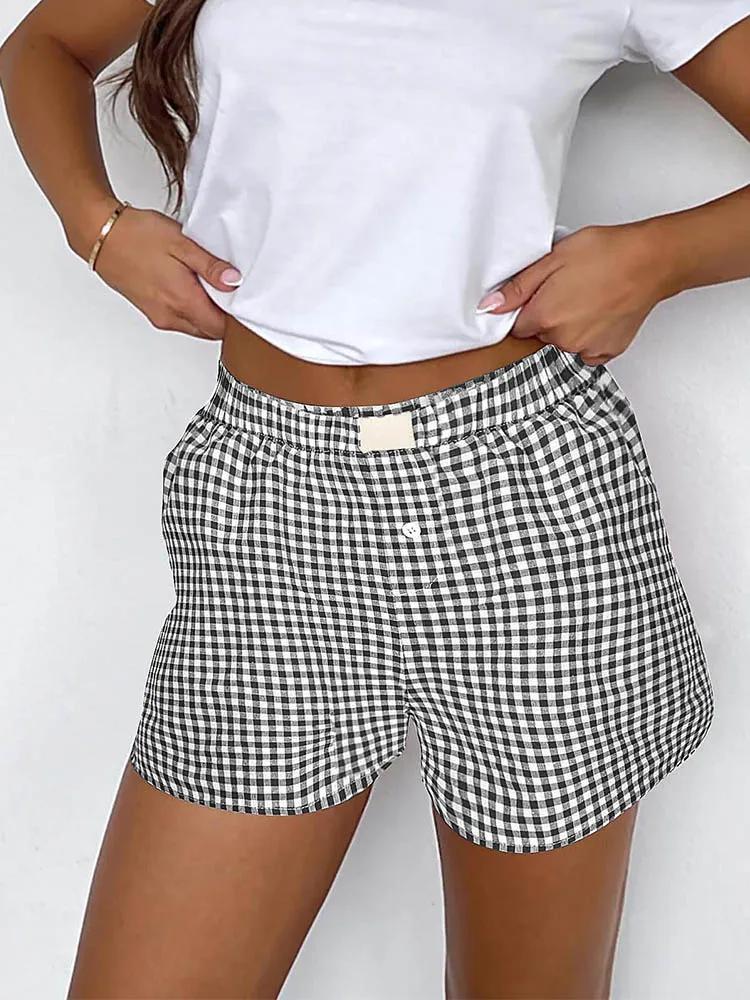 Short à carreaux pour adolescentes, ceinture élastique, Pull-On, tenue de salon décontractée, couleu