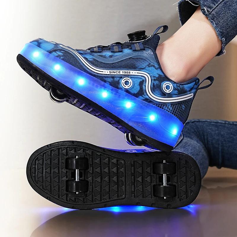 Patins à roulettes à quatre roues pour enfants, baskets à lumière LED pour garçons et filles, chauss