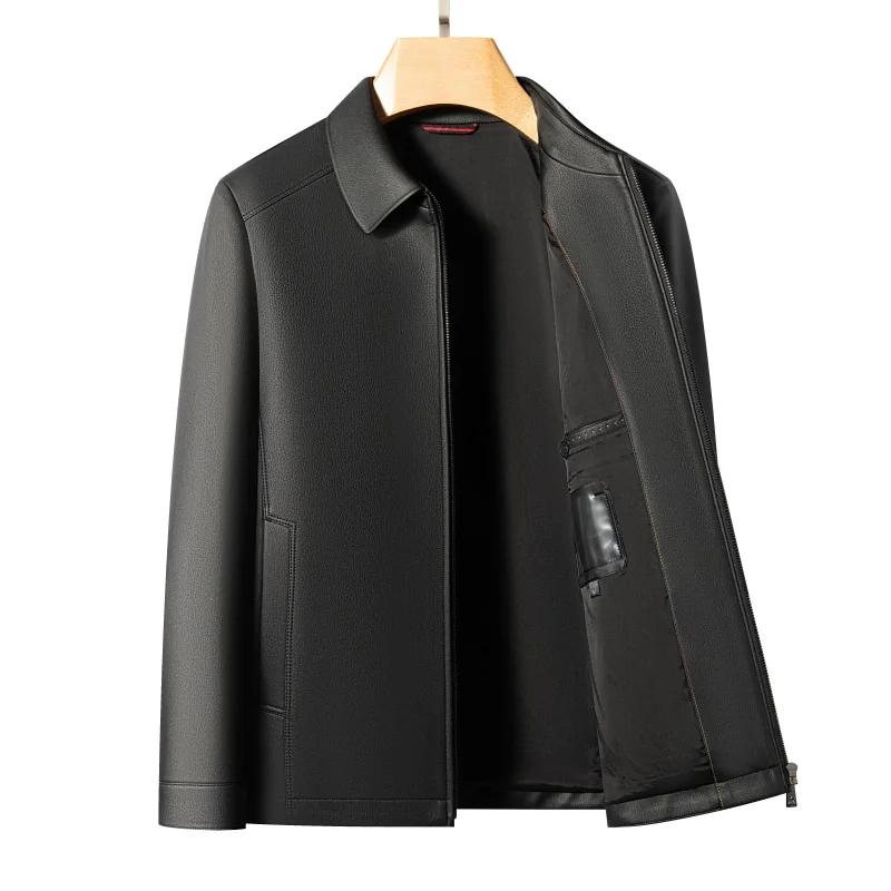 Veste en cuir de chèvre pour hommes, manteau à revers, haut de gamme, décontracté, grande taille, mo