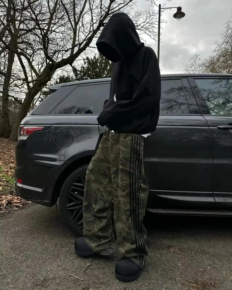 Jean baggy rétro Y2K, pantalon en denim à jambes larges, pantalon de survêtement camouflage brodé ra