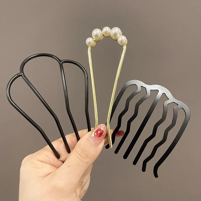 Peignes à cheveux en métal en forme de U, fourchette à cheveux avec pompon en perles, épingles à che